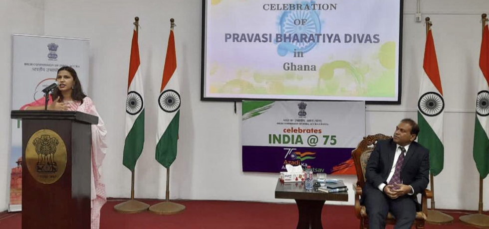  Amrit Mahotsav Addressing Pravasi Bharatiya Divas celebration High Commissioner thanked diaspora & friends of India in Ghana for bringing the two countries together and awarded prizes to essay competition winners & grants to community associations