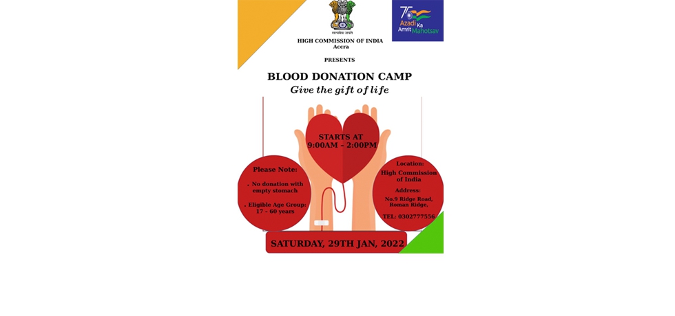 Celebrating #AmritMahotsav join us for blood donation at 9am onwards on Saturday 29th January at the High Commission of India.