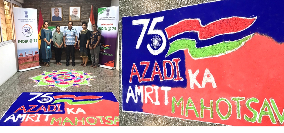 Celebrating #AmritMahotsav with Rangoli by community artists at the High Commission of India-Accra on occasion of #MakarSankranti #UnityInCreativity
