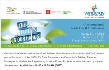 Windergy India 2022. 4th International Trade Fair and Conference. 6th, 27th – 29th April 2022. Pragati Maidan, New Delhi.