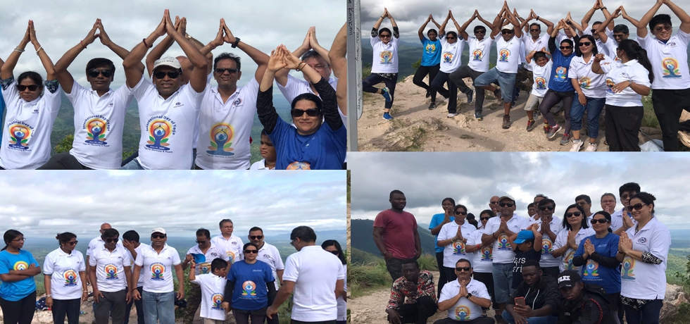 High Commission of India, Accra’s Team doing Yoga at Mt. Afadjato, West Africa’s highest mountain
