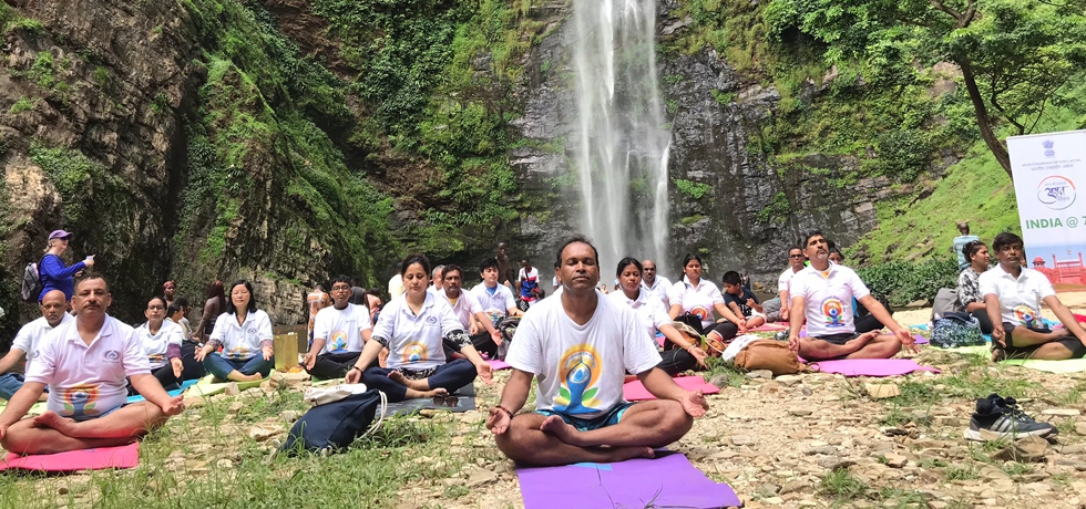 Celebrating Amrit Mahotsav with Yoga at iconic Wli Waterfall, West Africa’s highest waterfal